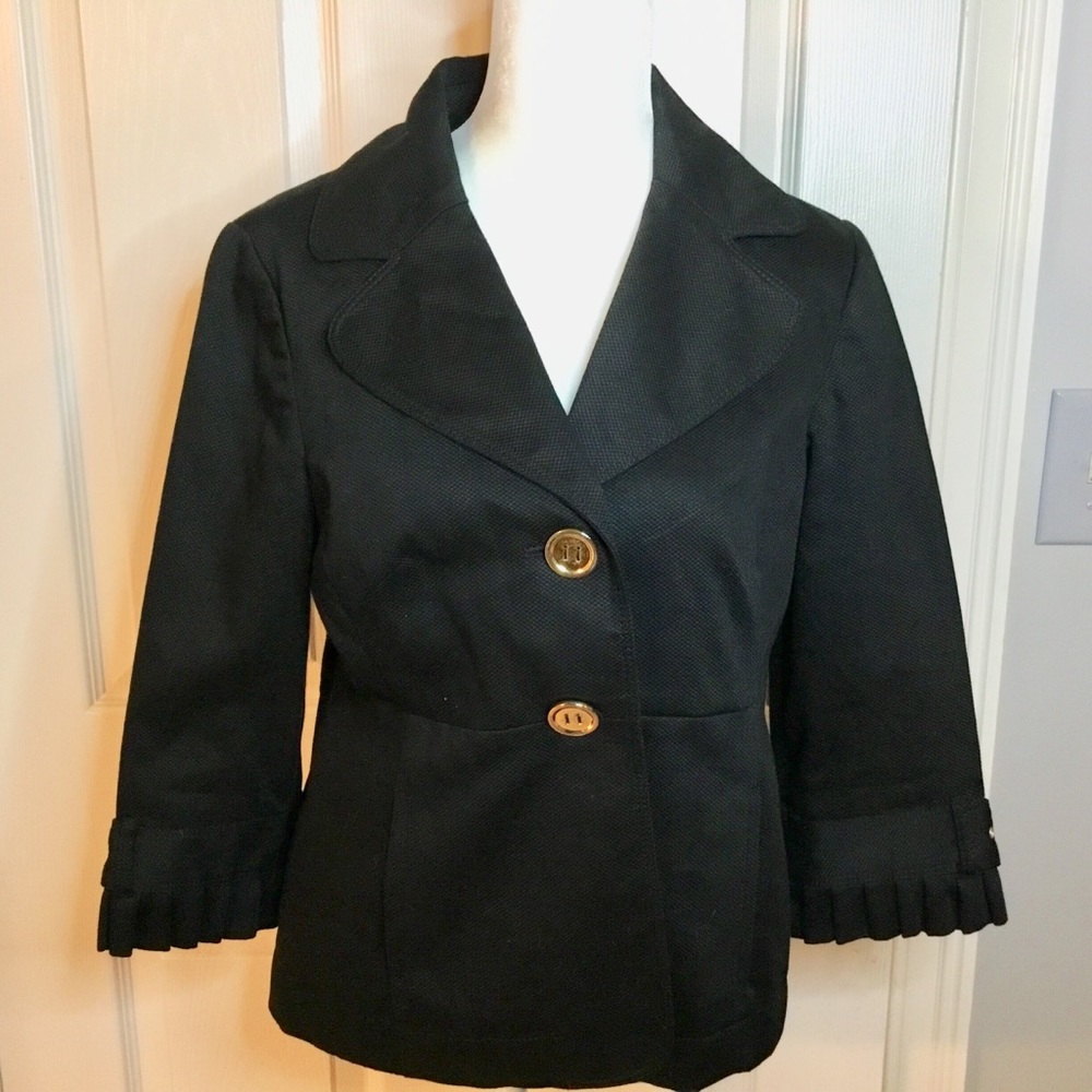 Loft Black Pleated Blazer Jacket w/Gold Buttons - 4